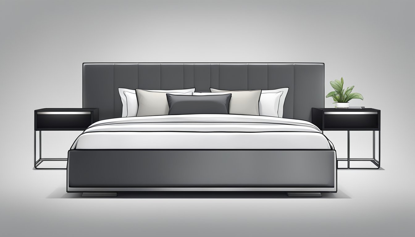 A sleek, modern double bed with a steel frame, clean lines, and minimalist design