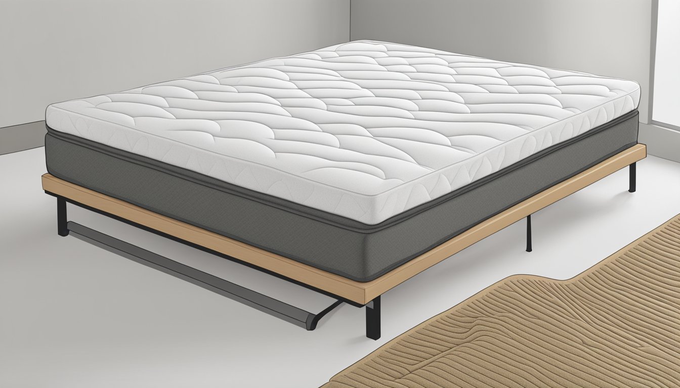 A memory foam mattress sits on a bed frame, surrounded by pillows. The mattress contours to the shape of the bed, providing comfort and support