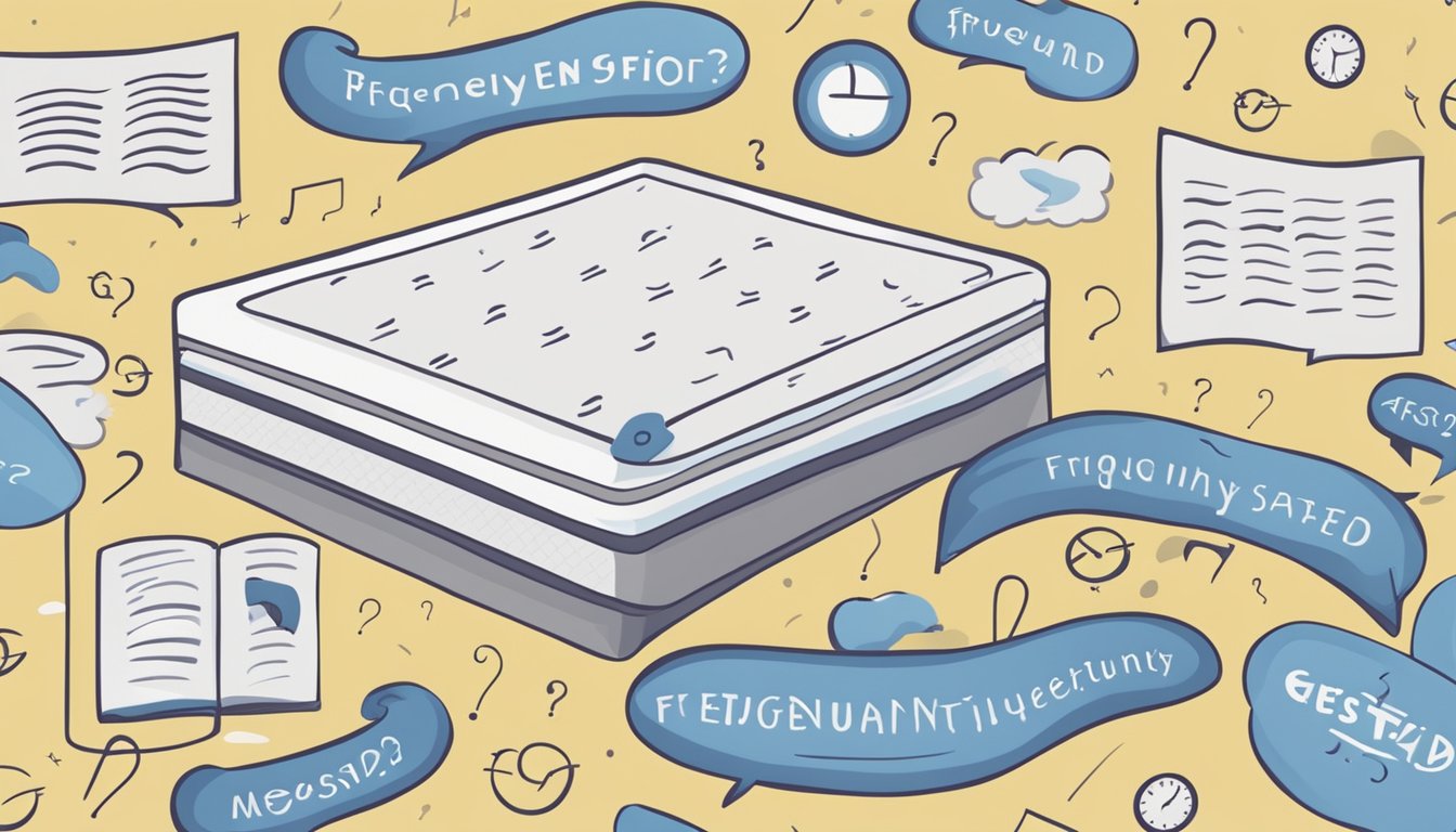 A memory foam mattress surrounded by question marks and a "Frequently Asked Questions" banner