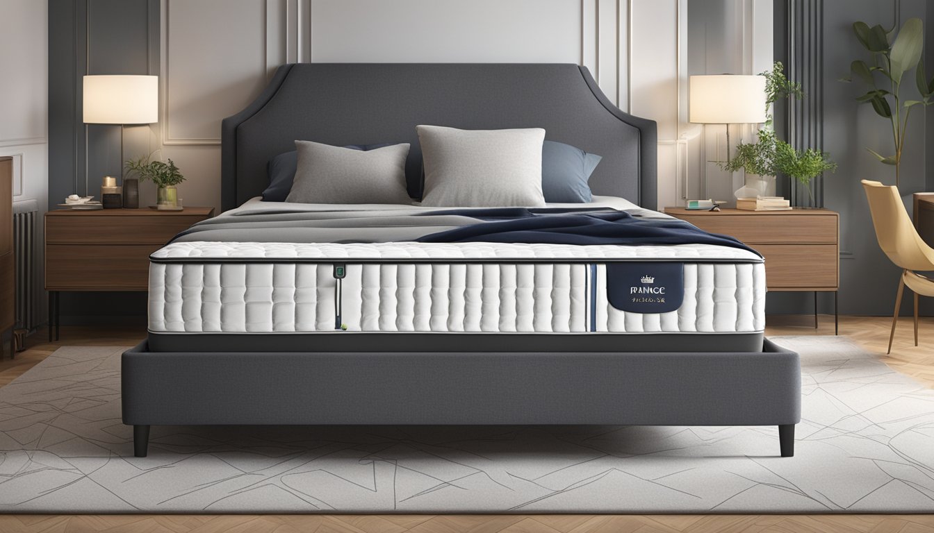 A person is examining the features of a Prince Mattress, with a focus on its design and comfort. The mattress is showcased in a modern bedroom setting, with attention to its details and materials