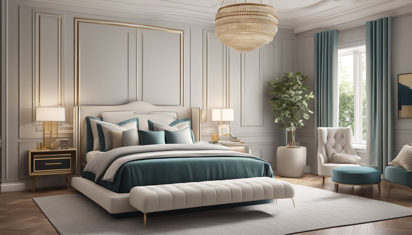 A luxurious bedroom with a premium mattress, adorned with soft, high-quality bedding and surrounded by elegant furniture