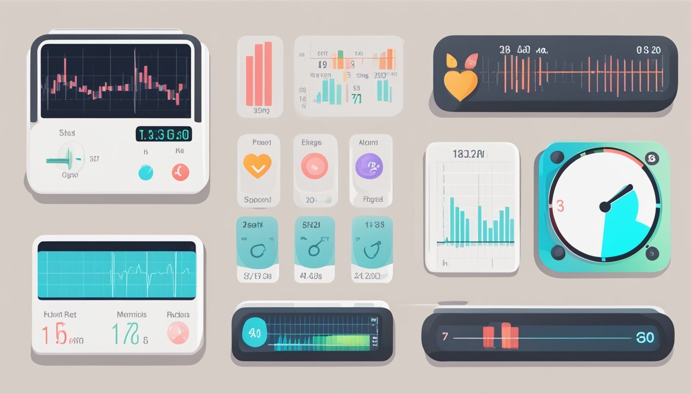 A person's heart rate monitor displays numbers while they exercise