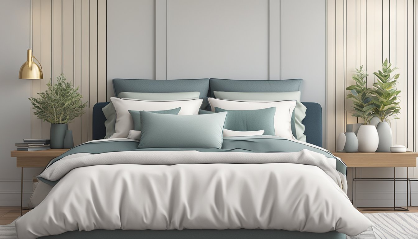 A variety of pillows in different sizes and types arranged neatly on a bed