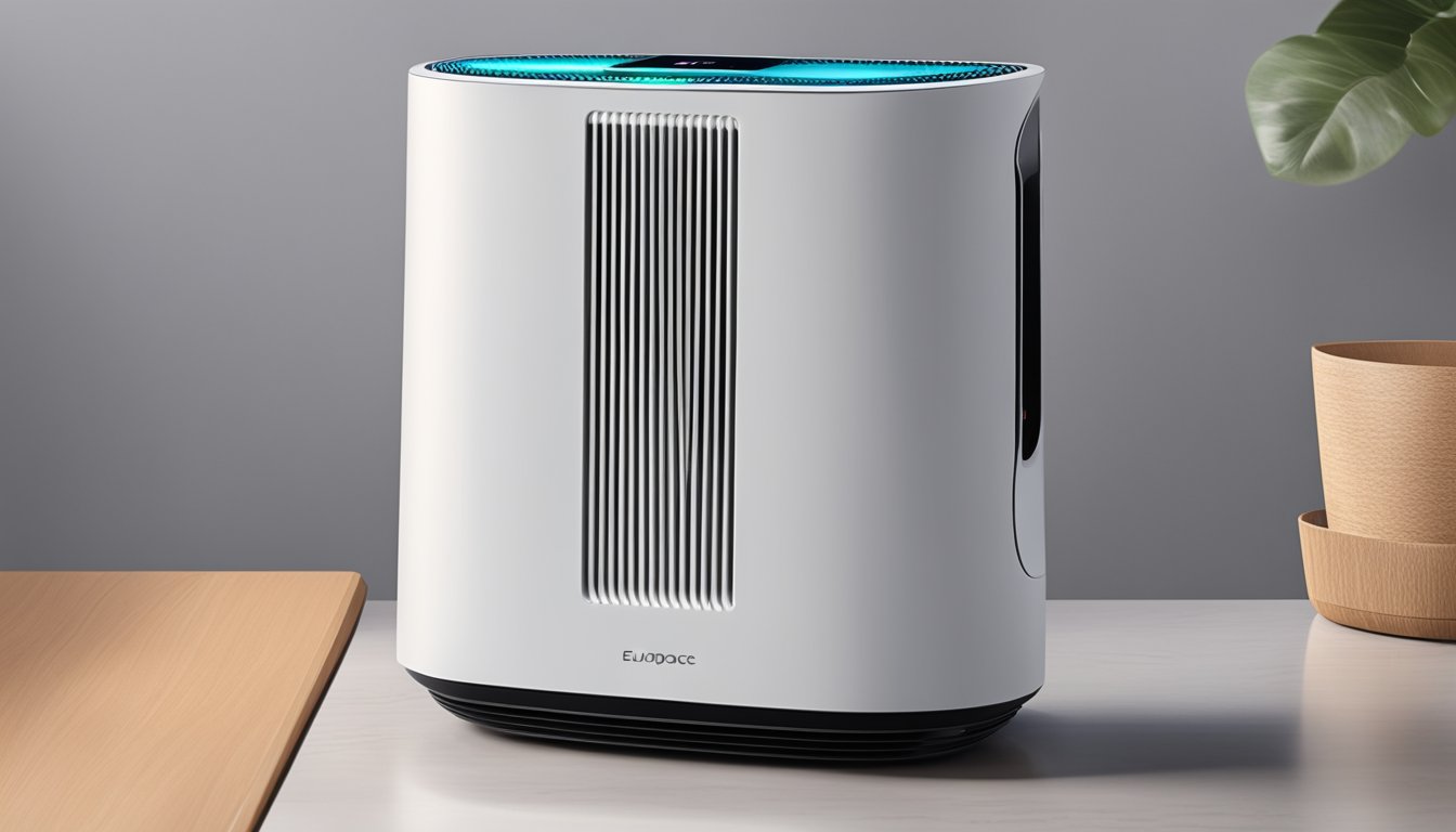 The Europace EPU 7550 air purifier sits on a clean, modern table. Soft lighting highlights its sleek design and user-friendly control panel