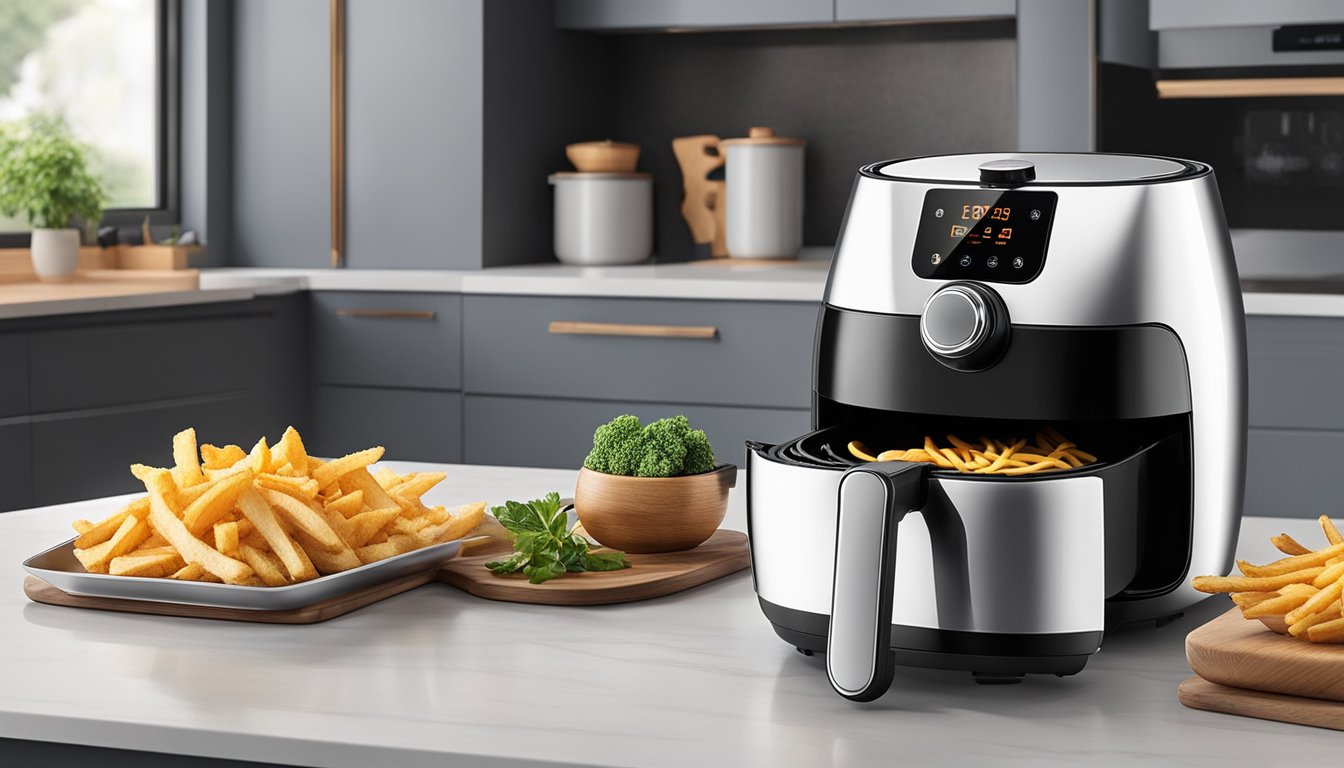 The Europace air fryer sits on a sleek countertop, emitting a soft glow as it cooks up crispy, golden-brown fries. Its compact size and digital display make it a convenient addition to any kitchen