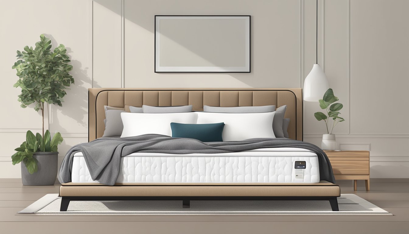 A plush 4 star mattress sits atop a sleek bed frame, adorned with soft pillows and a cozy blanket