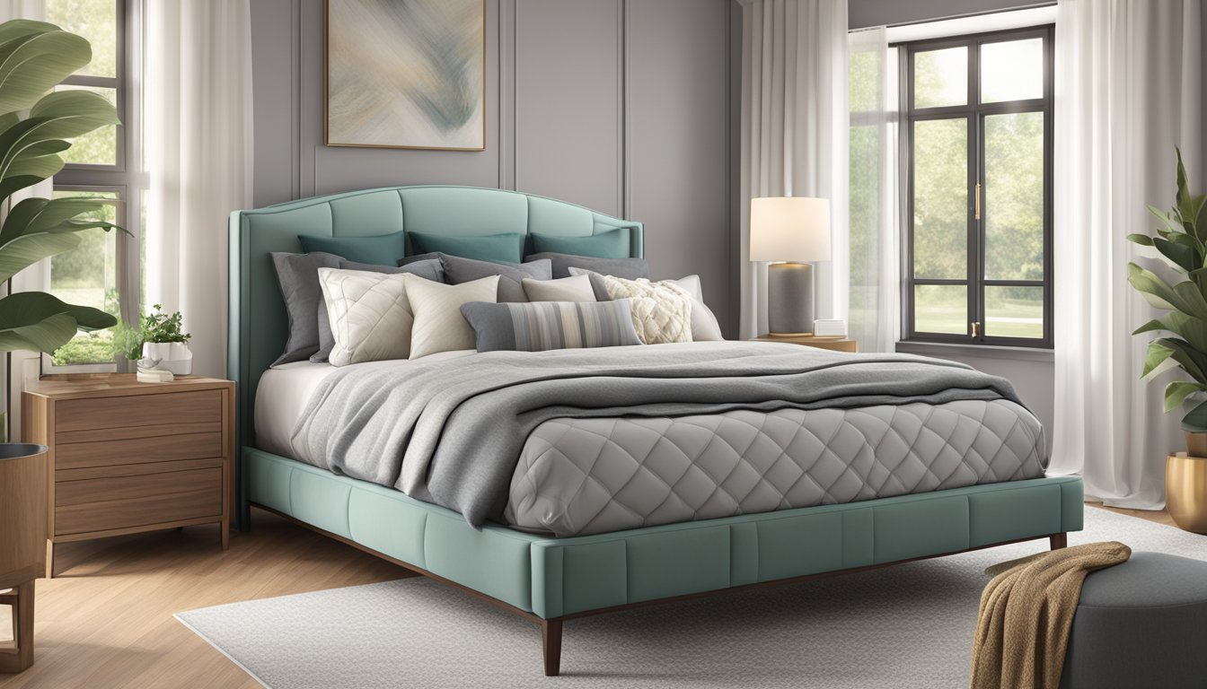 A bedroom with a luxurious Four Star Mattress as the focal point, surrounded by soft, inviting pillows and a cozy, stylish bed frame