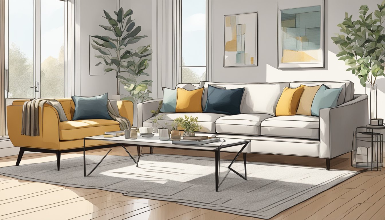 A sleek, modern sofa sits in a well-lit living room, surrounded by contemporary decor and soft furnishings