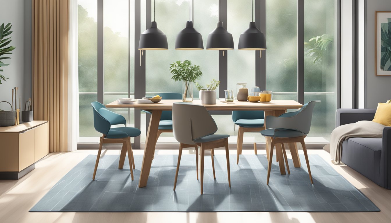 A foldable dining table in a modern Singaporean home, surrounded by stylish chairs and bathed in natural light from a nearby window