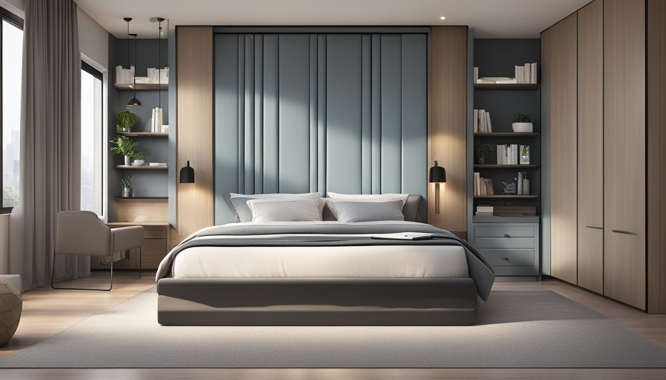 A hydraulic storage bed in a modern Singapore bedroom, with sleek design and space-saving functionality