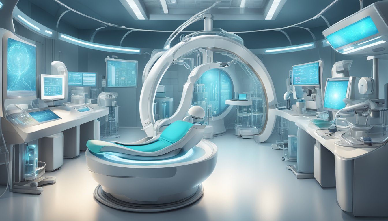 A futuristic medical device surrounded by innovative technology and alternative treatment options