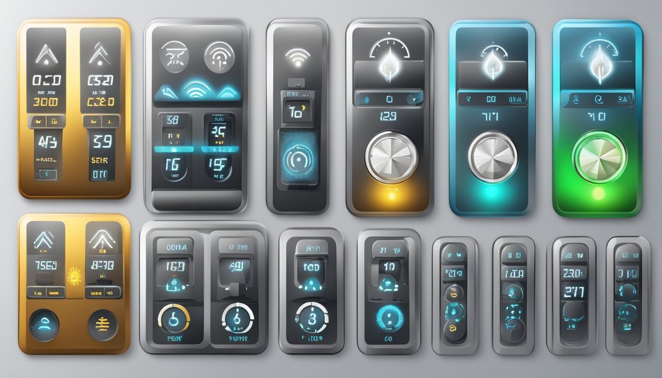 Aircon symbols on digital display, with temperature settings and fan speed options