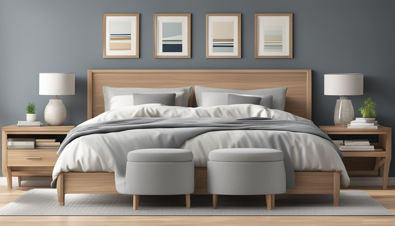 A bedroom with a variety of bed sizes in centimeters displayed against a plain wall, with clear labels for each size