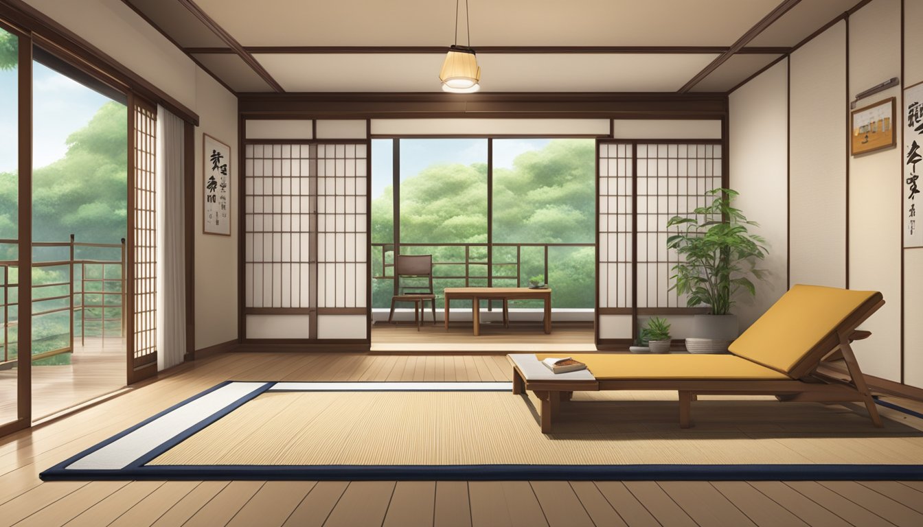 A tatami mat room in Singapore, with low wooden furniture and sliding doors