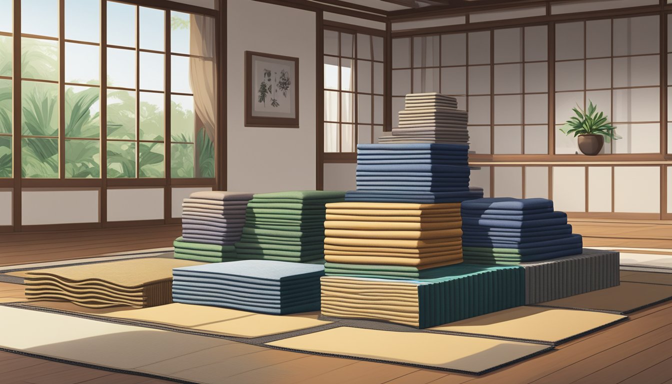 A stack of tatami mats in a serene Singapore setting