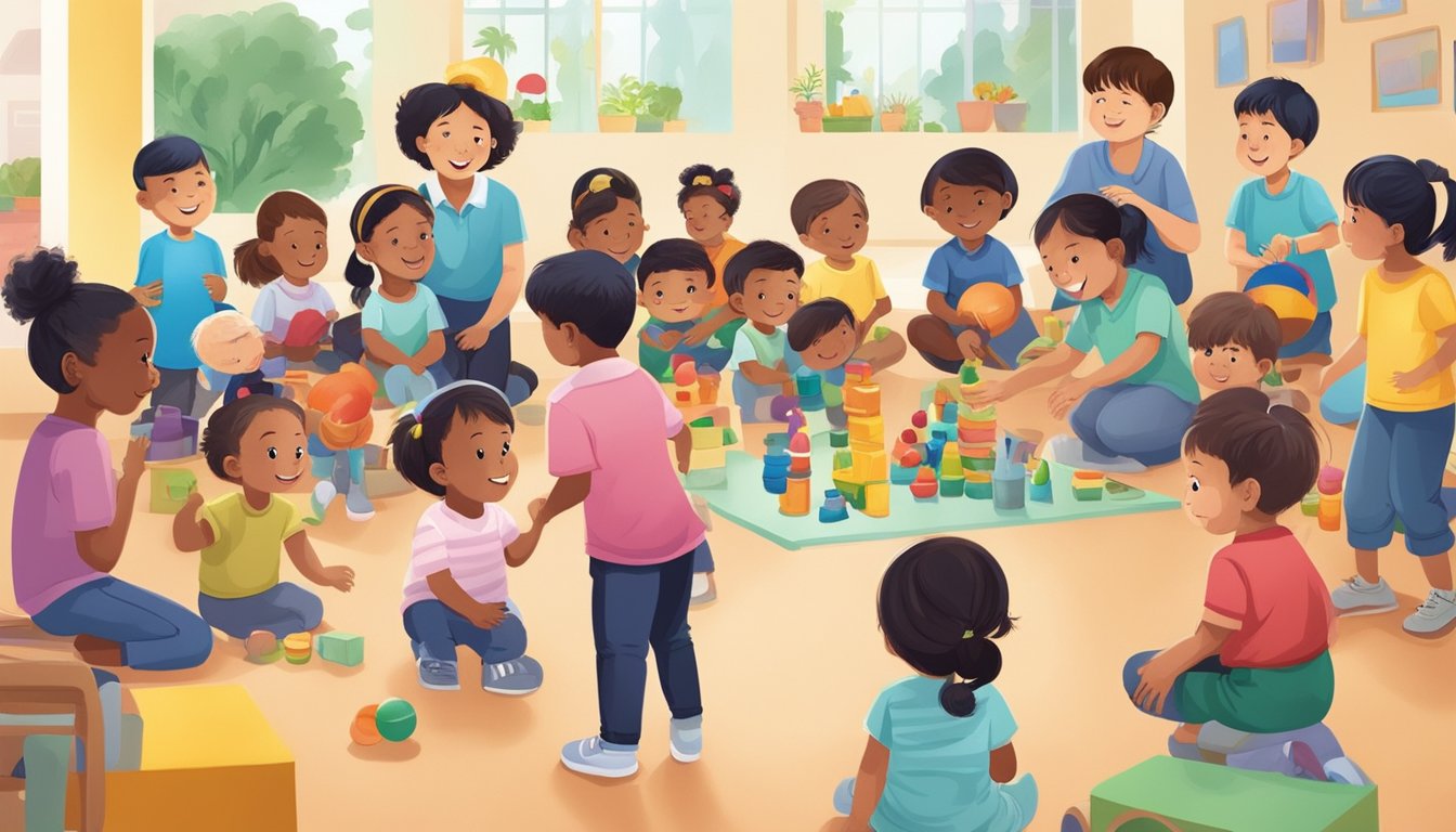A diverse group of children engage in educational activities, surrounded by a vibrant and inclusive community setting in Singapore's top preschool