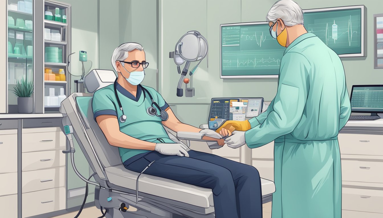 A cardiologist administers treatment to a patient with ACS, using medication and monitoring equipment