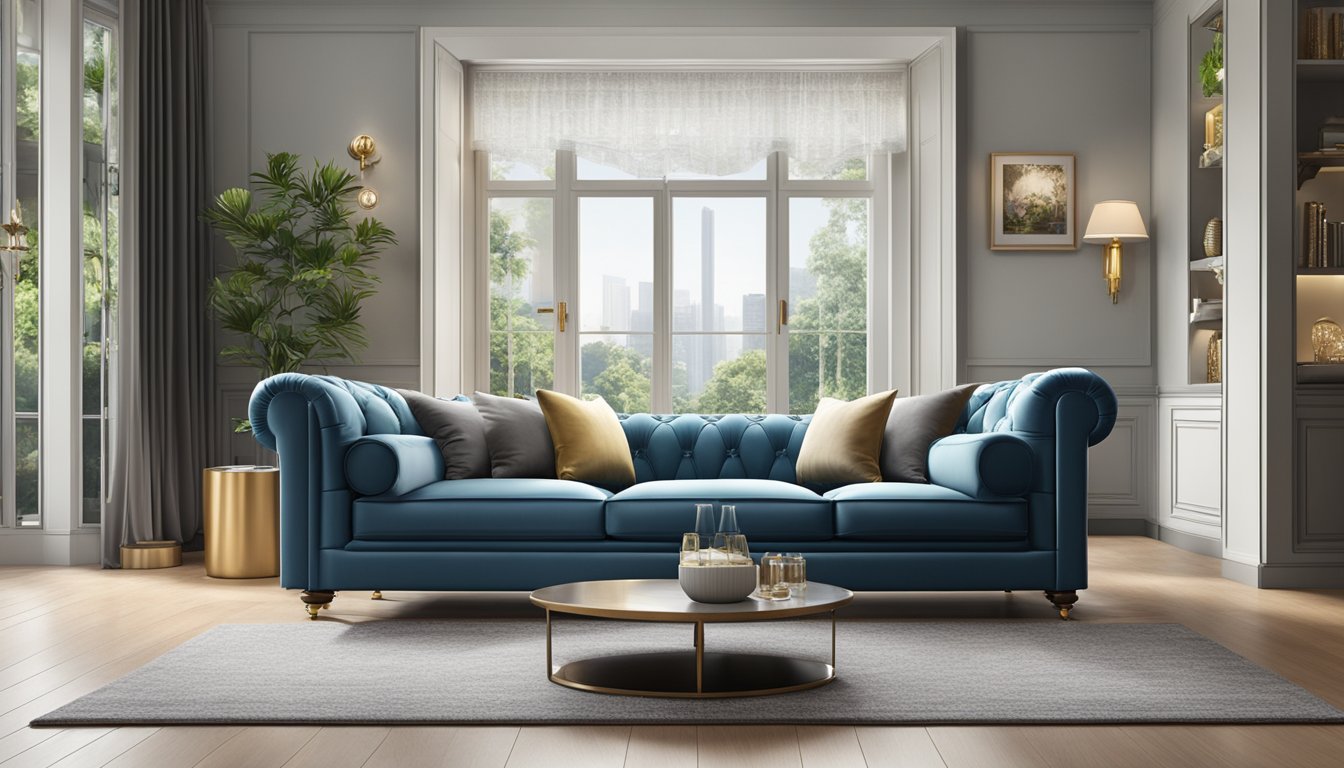 A luxurious Chesterfield Sofa sits elegantly in a modern living room in Singapore