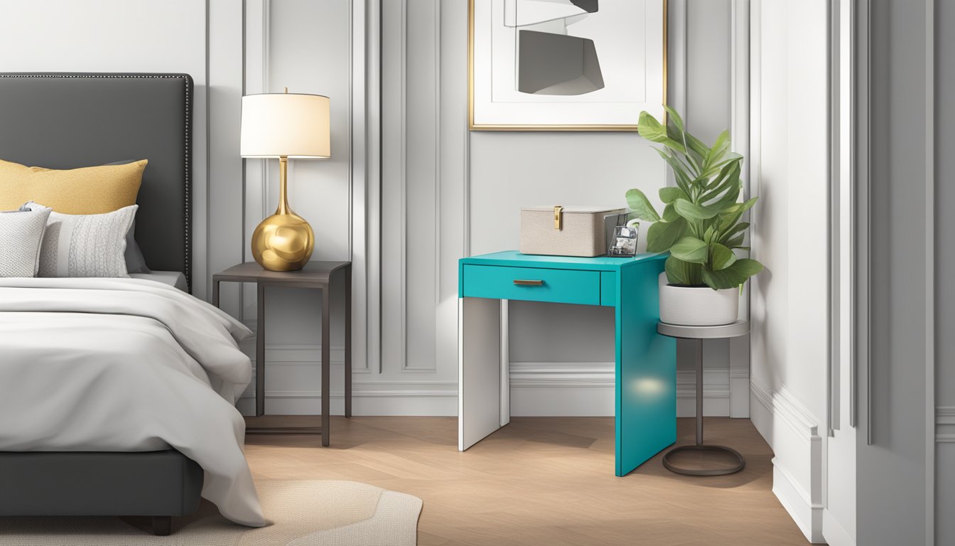 A shopper personalizes a narrow bedside table