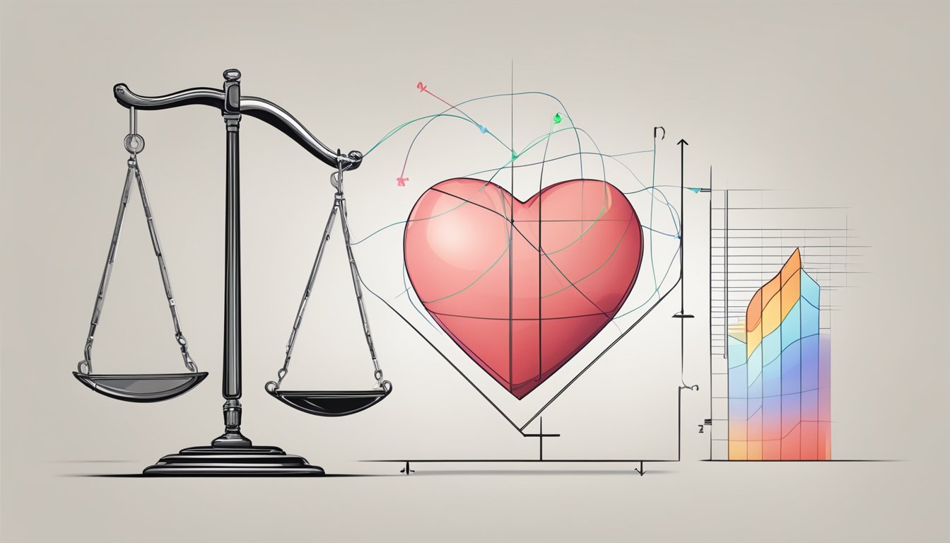 A heart with a scale, showing weight loss. A graph displaying mortality risk in relation to heart failure