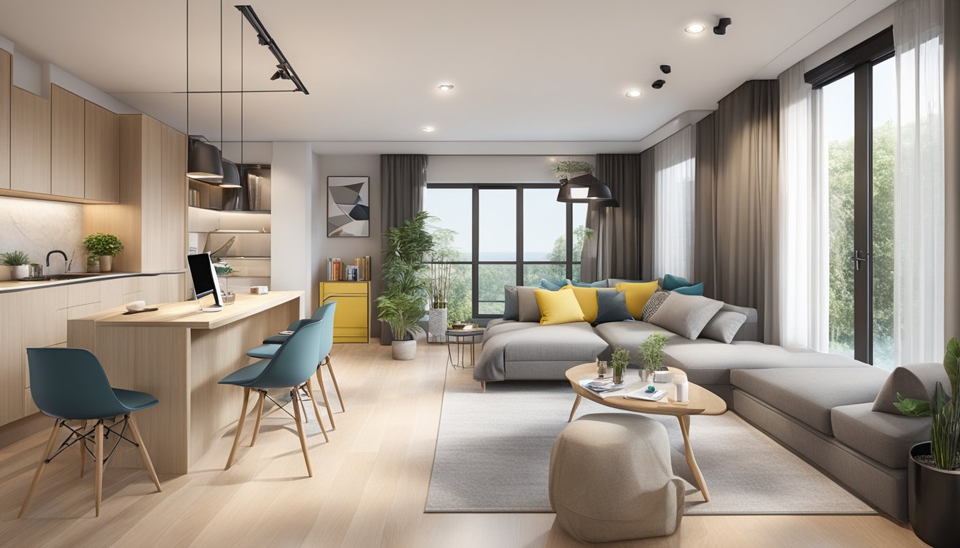 A 5-room BTO with clever space-saving solutions and multi-functional furniture. Open layout with sleek, modern design and plenty of natural light