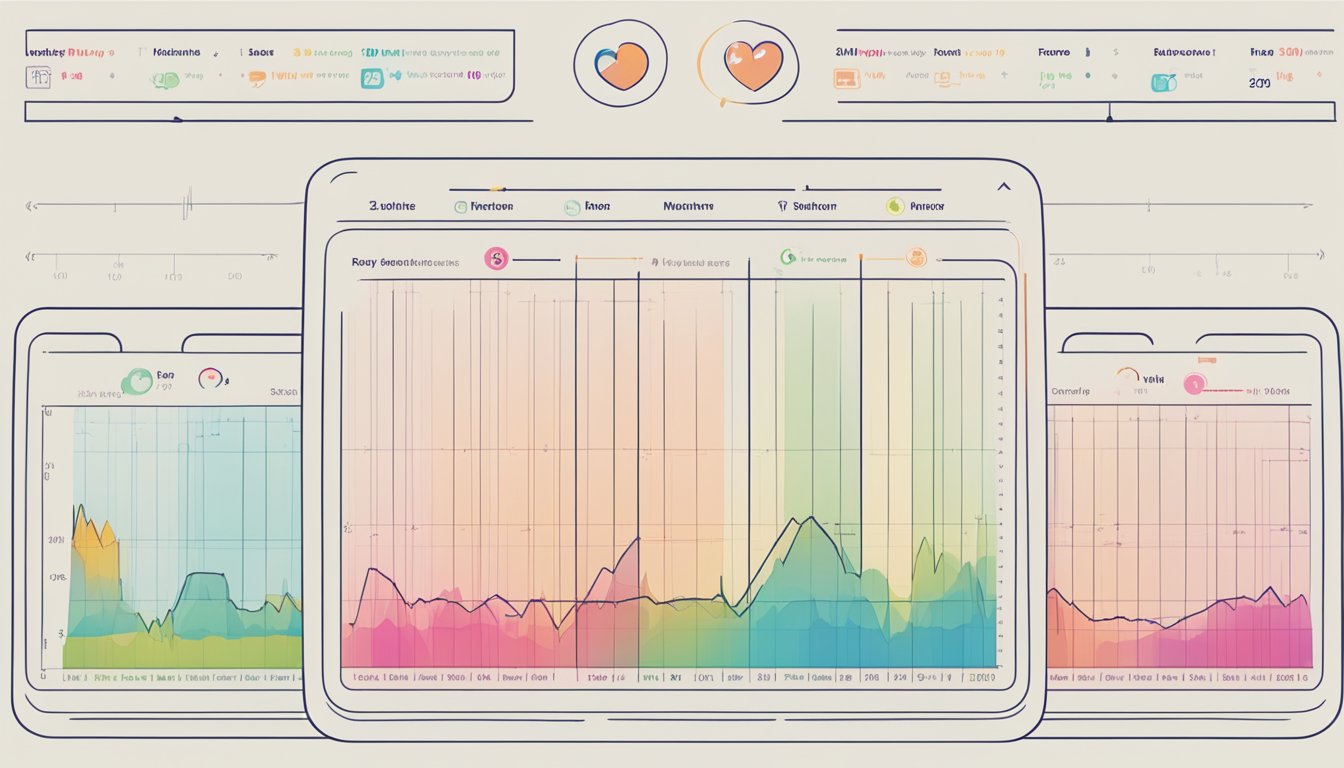 A heart rate monitor displays different zones: resting, moderate, vigorous, and maximum. The monitor shows the heart rate in beats per minute for each zone