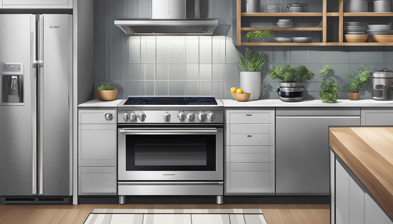 An electric stove in a modern Singapore kitchen, with sleek stainless steel surfaces and illuminated control knobs