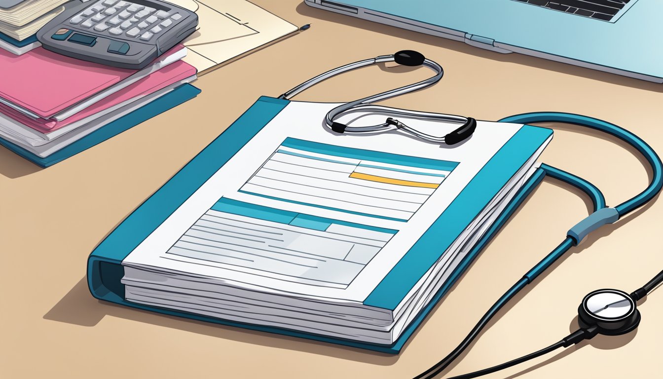 A stack of cardiology journals sits on a desk, with a stethoscope and heart rate monitor nearby