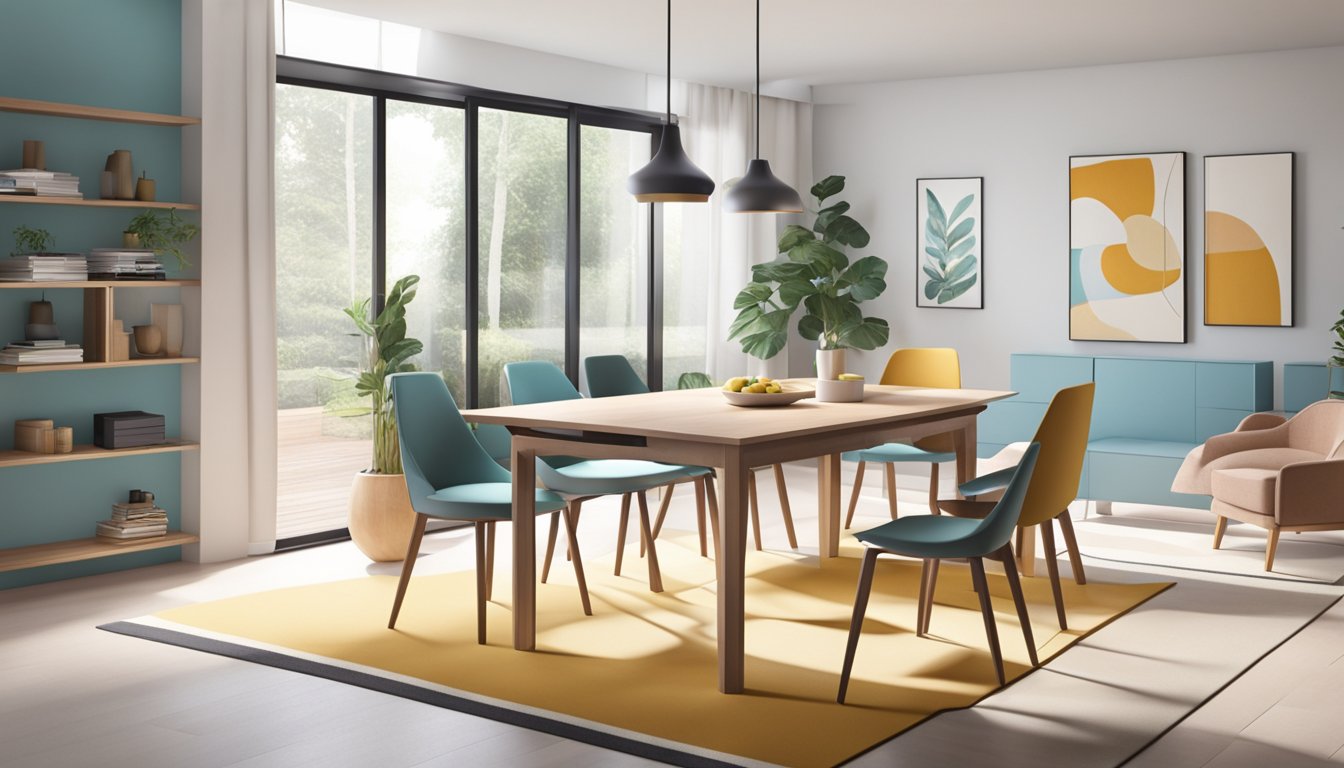 A person pulls out a sleek, modern dining table from a compact storage space, showcasing its space-saving design and stylish material