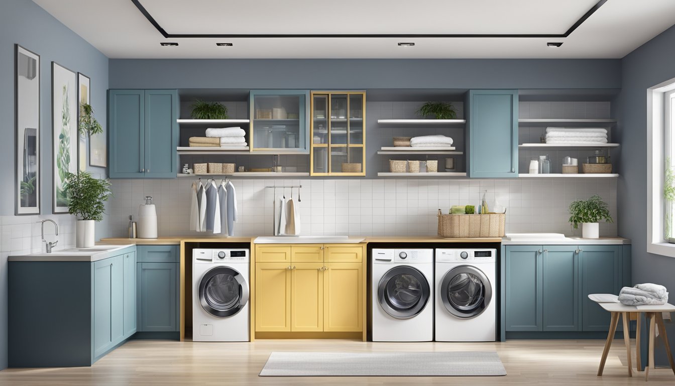 A modern laundry room with top washer dryer models and brands on display in Singapore