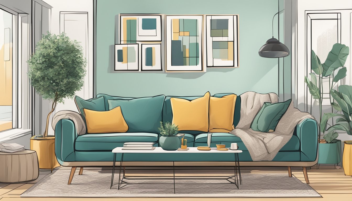 A customer effortlessly browses through a variety of stylish sofas on a user-friendly website, seamlessly adding their choice to the virtual shopping cart