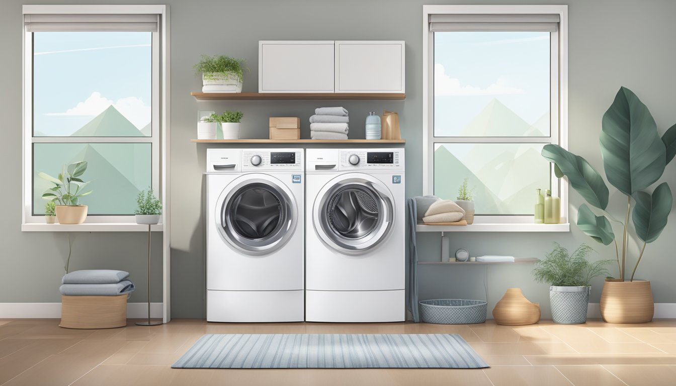 A top load washing machine in a clean and modern Singaporean home, with sleek and efficient design