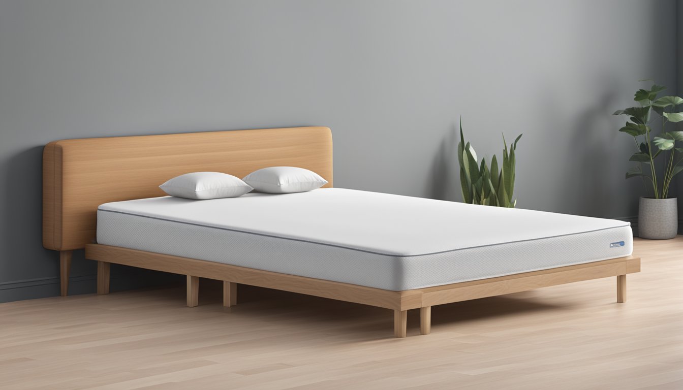 A single mattress, 39 inches wide and 75 inches long, sits on a simple bed frame against a plain wall