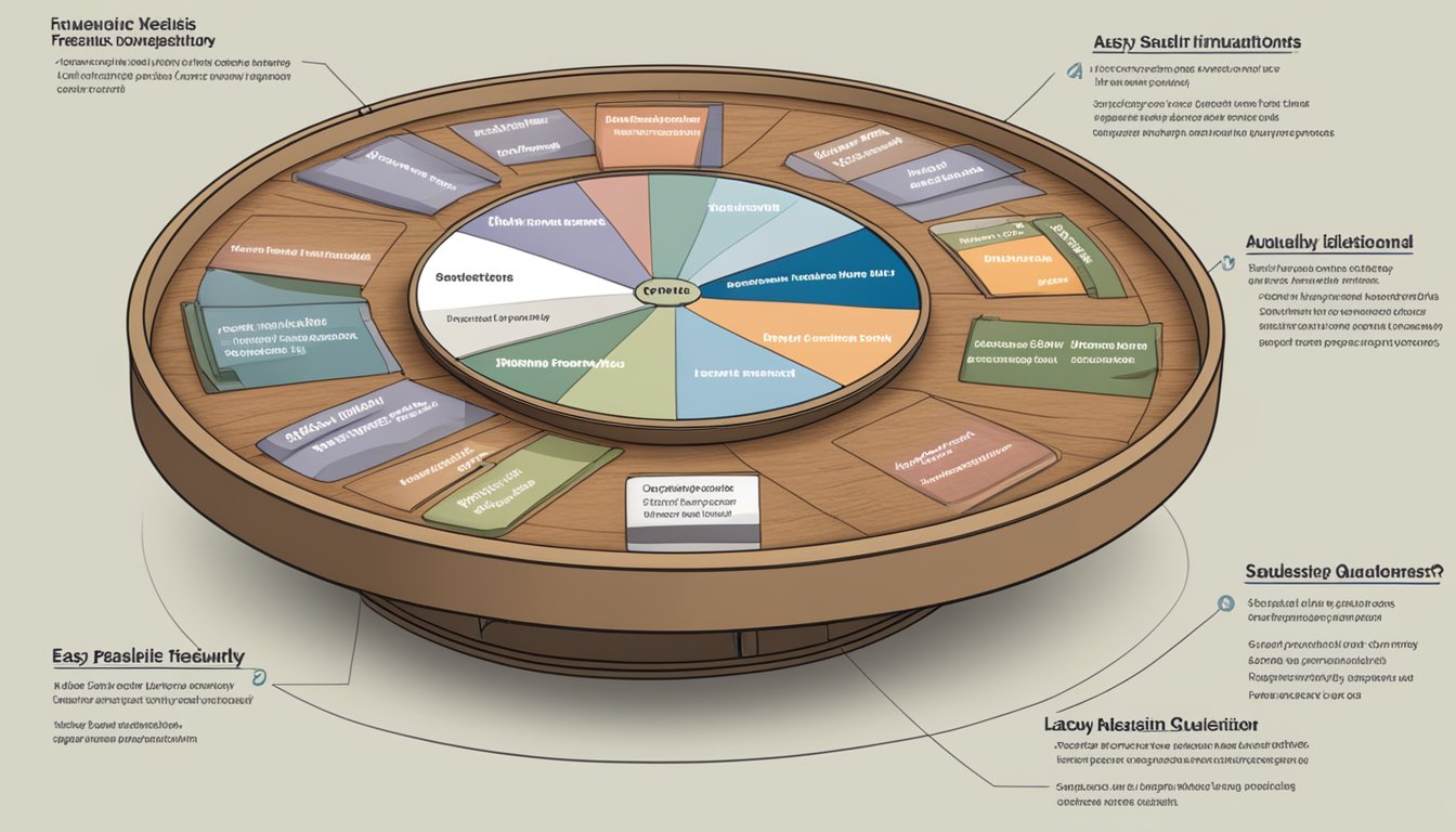 A lazy susan table with labeled sections for easy access to frequently asked questions