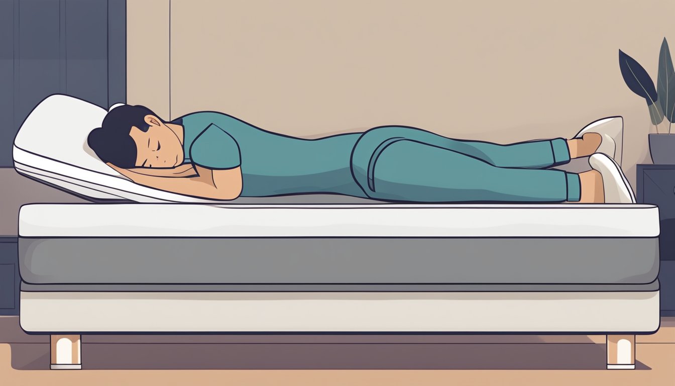 A person laying comfortably on an orthopedic mattress with a supportive and ergonomic design. The mattress provides relief for pressure points and promotes proper spinal alignment for a restful night's sleep