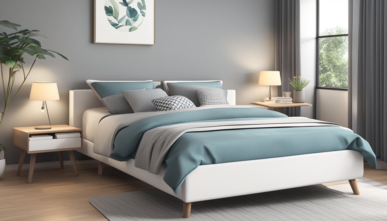 A sleek, modern super single bed frame, with clean lines and a minimalist design. The frame is sturdy and made of high-quality materials, with a sleek finish