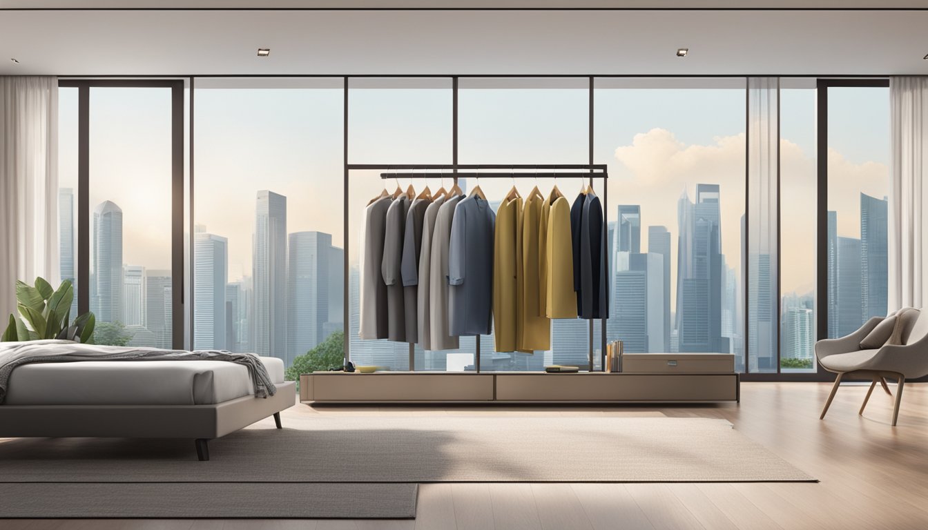 A sleek sliding wardrobe stands against a modern Singaporean backdrop