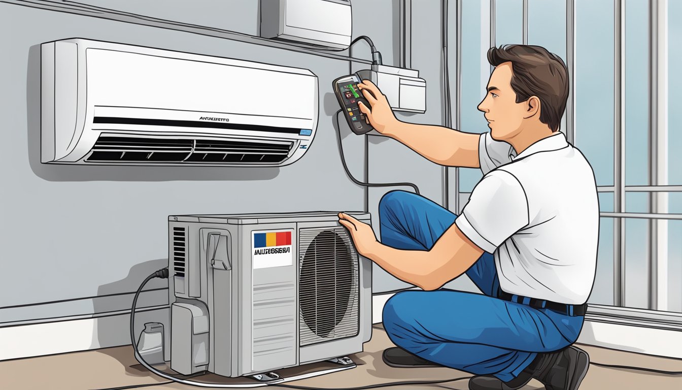 A technician installs and maintains a Mitsubishi aircon system 2