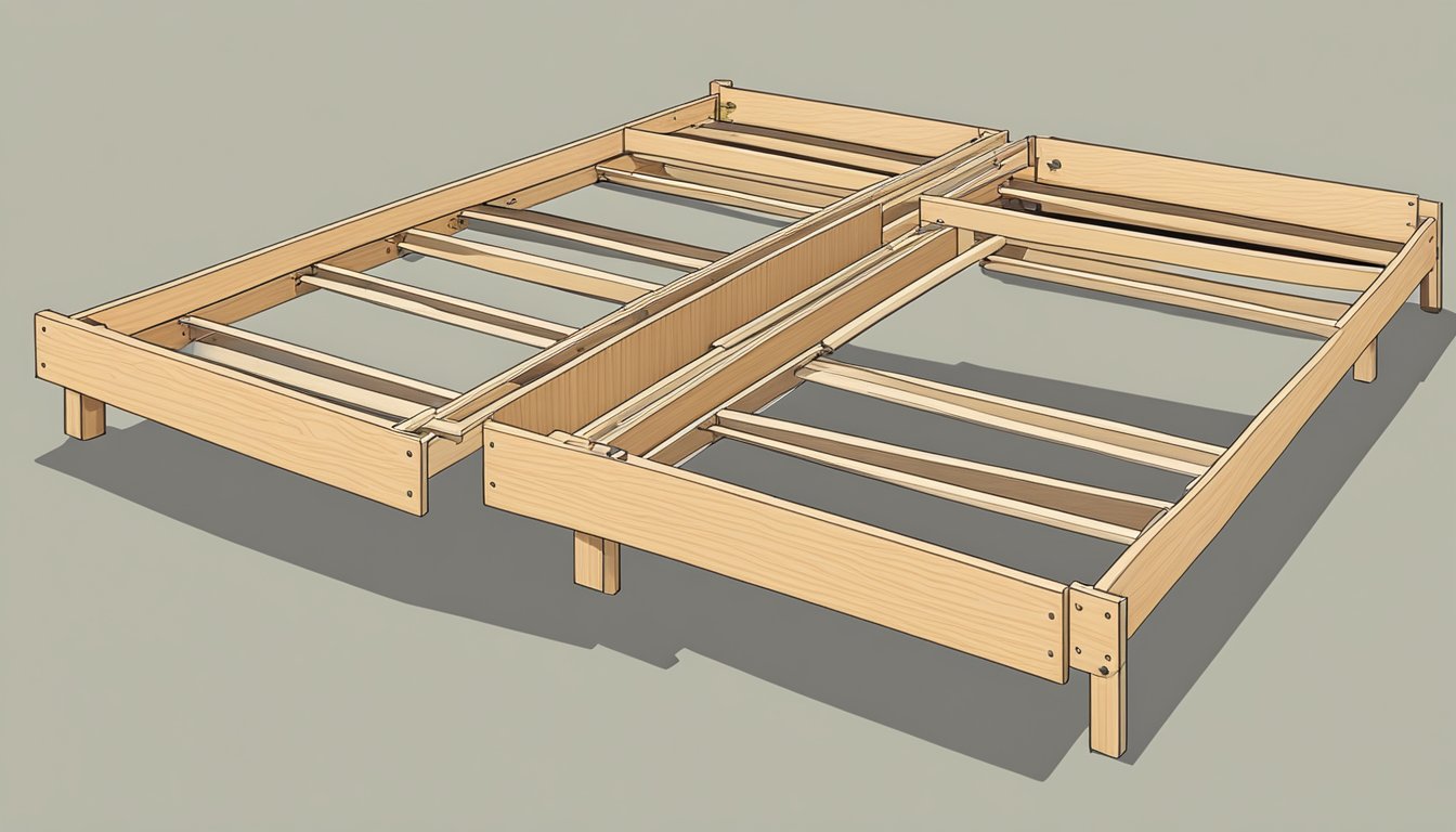 An expandable wooden bed frame with FAQ section