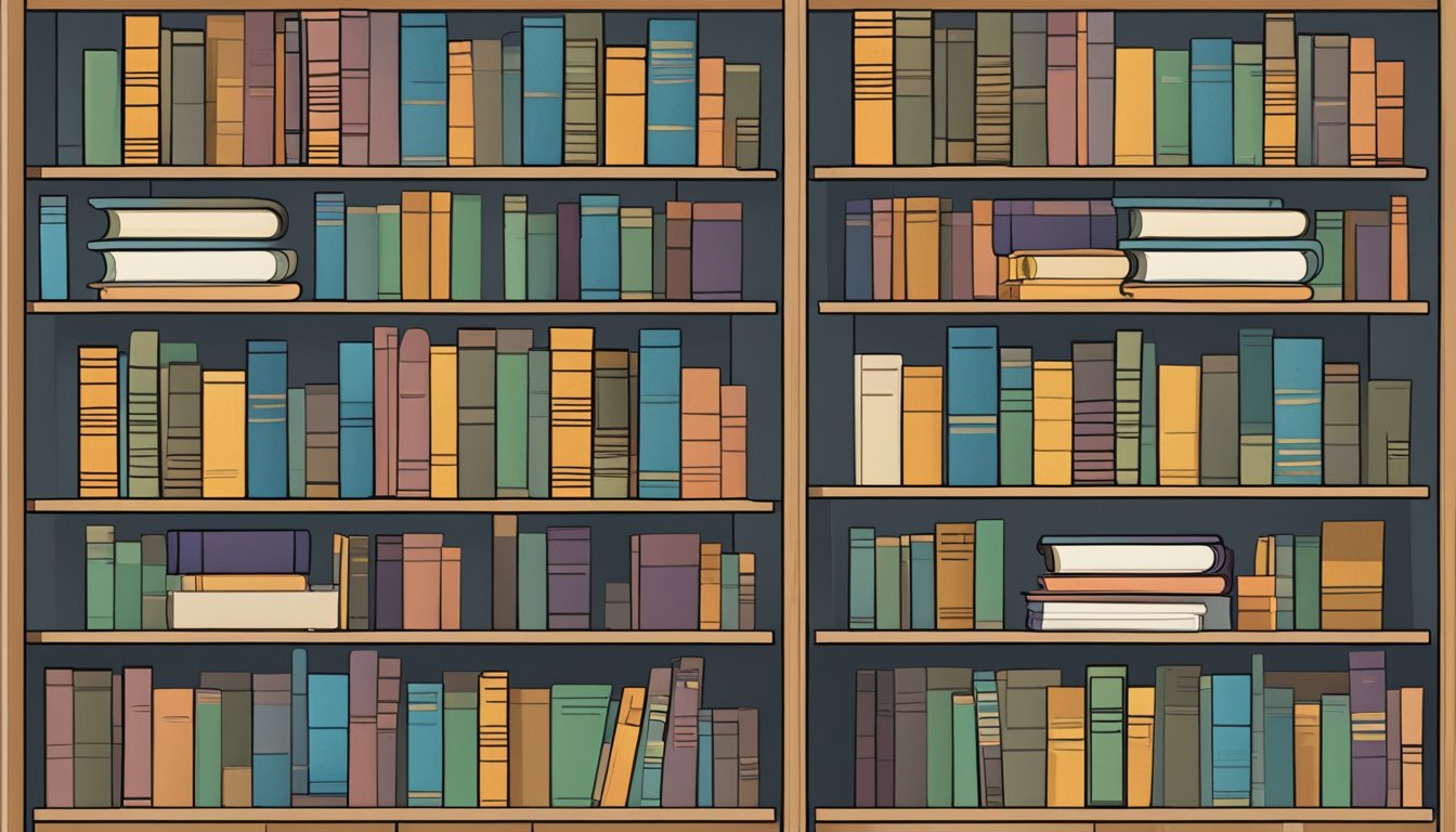 A tall bookshelf filled with various books and labeled "Frequently Asked Questions."