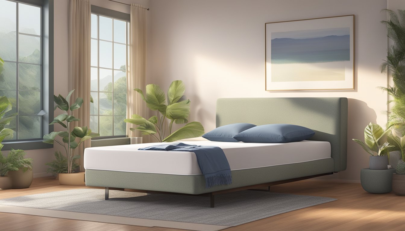 A person peacefully sleeping on a MaxCoil mattress, surrounded by a serene and comfortable atmosphere