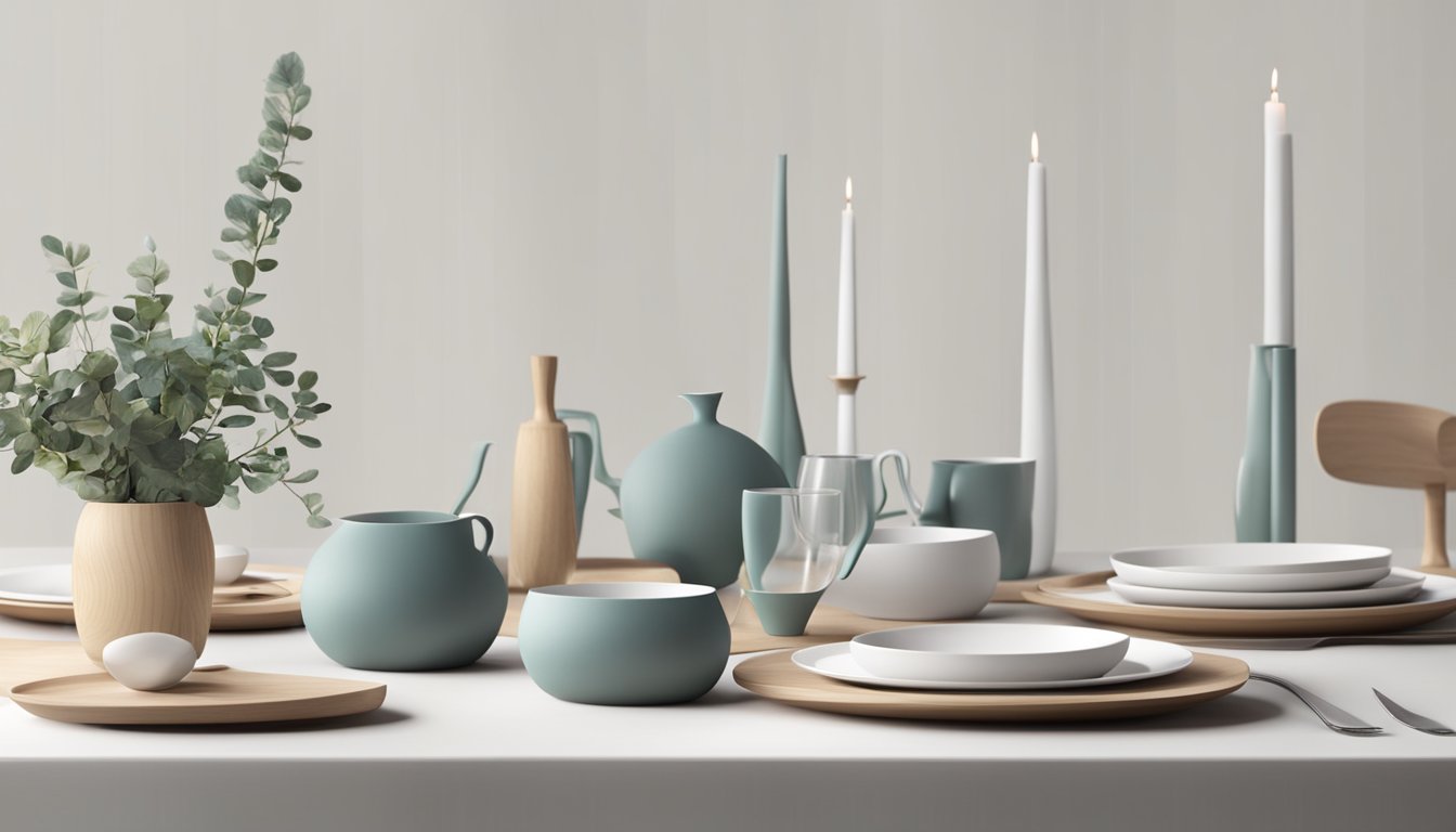 A beautifully set Scandinavian dining table with minimalist decor and elegant tableware