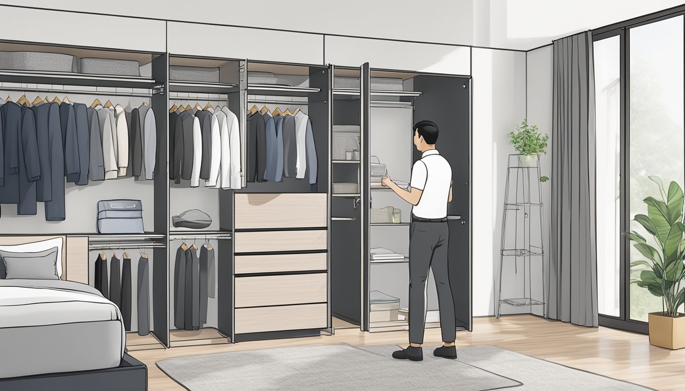 A technician assembles and installs a modular wardrobe in a Singaporean home, ensuring precise measurements and secure fittings
