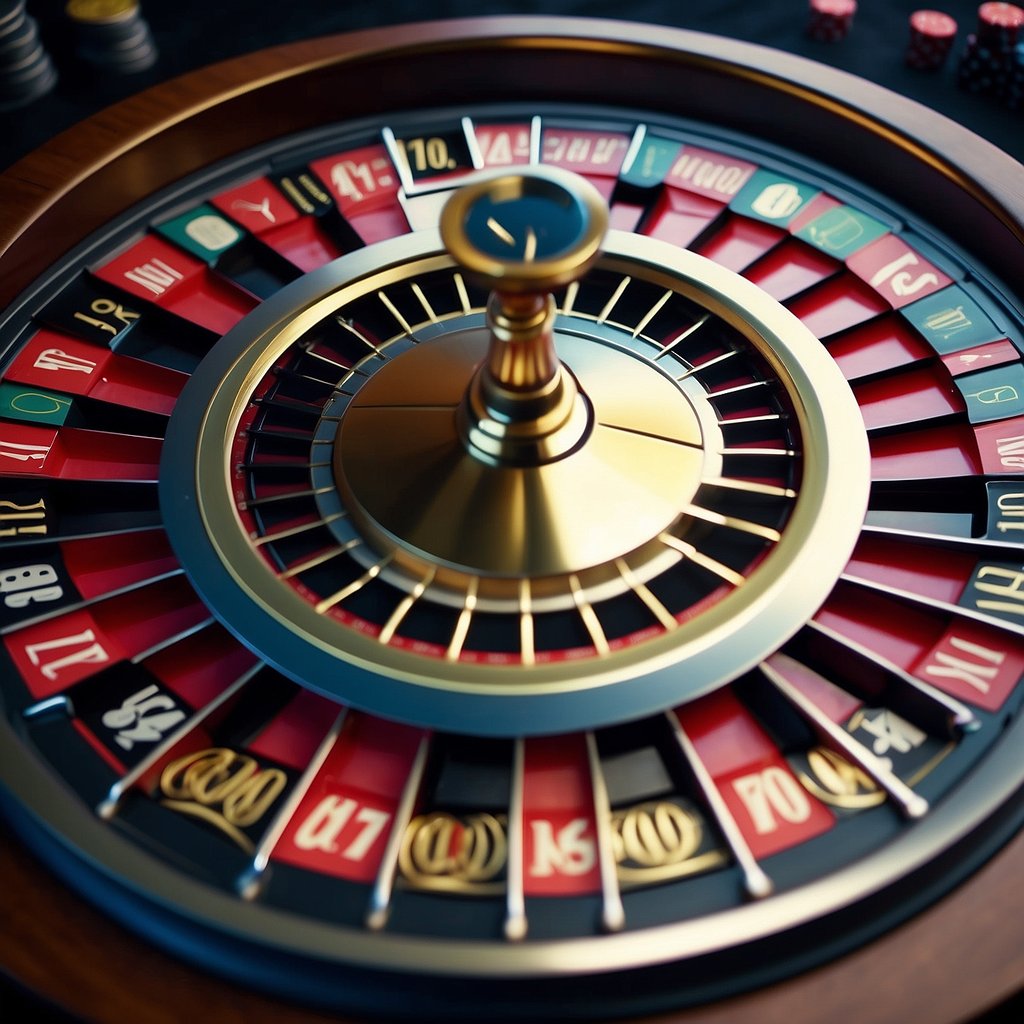 A digital casino platform with crypto symbols, gaming graphics, and a live dealer. Exciting gameplay and cryptocurrency transactions are central to the scene