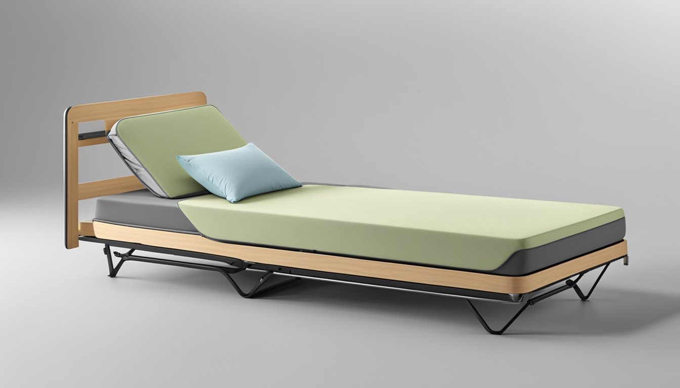 A foldable single bed unfolds from a compact shape, with a sturdy frame and a comfortable mattress