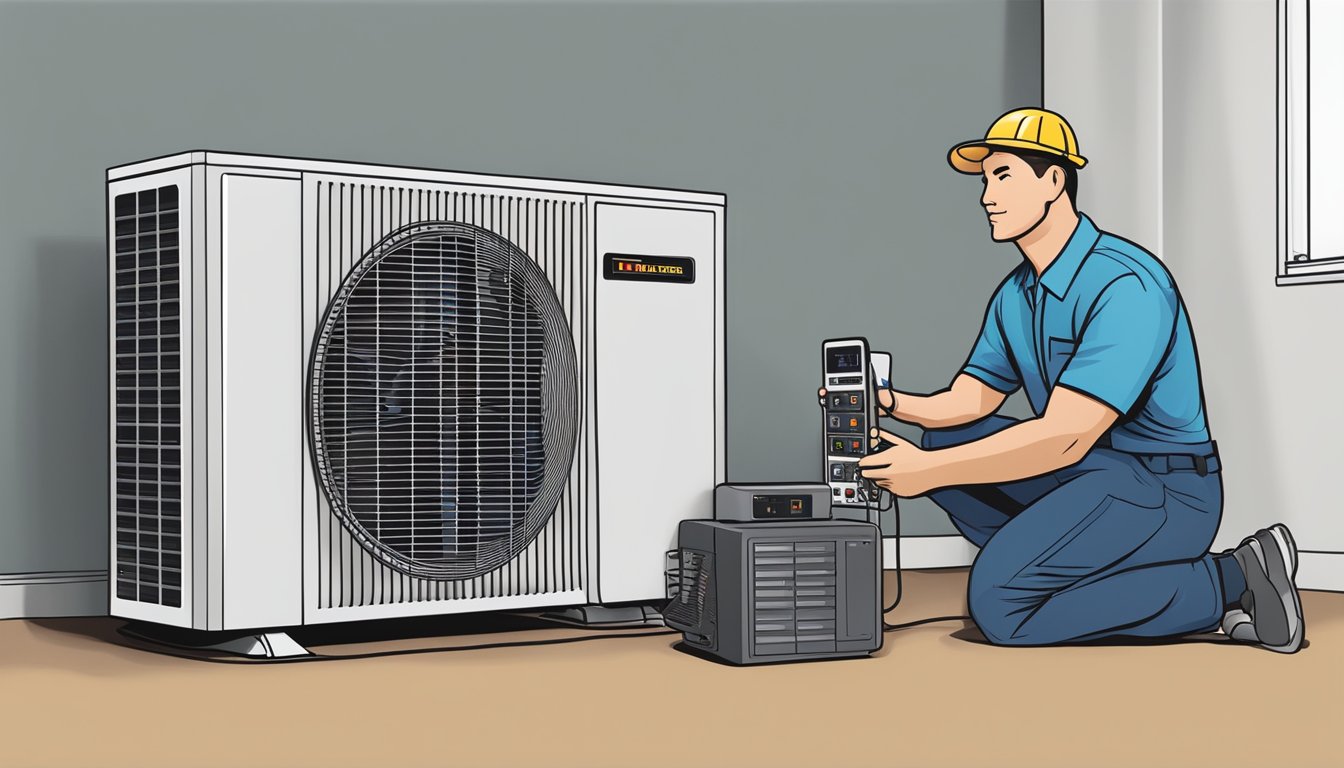A technician adjusting dials on an AC unit, while a digital display shows improved performance