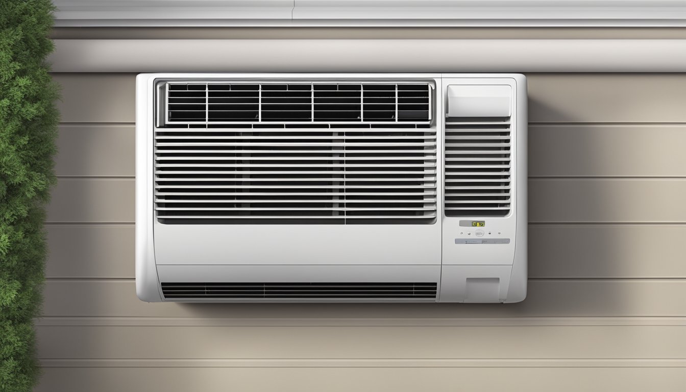 A split-type air conditioner with a BTU rating displayed prominently on the front panel