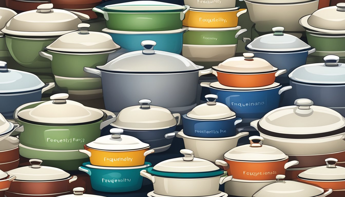A stack of ceramic cookware with the label "Frequently Asked Questions" on the side