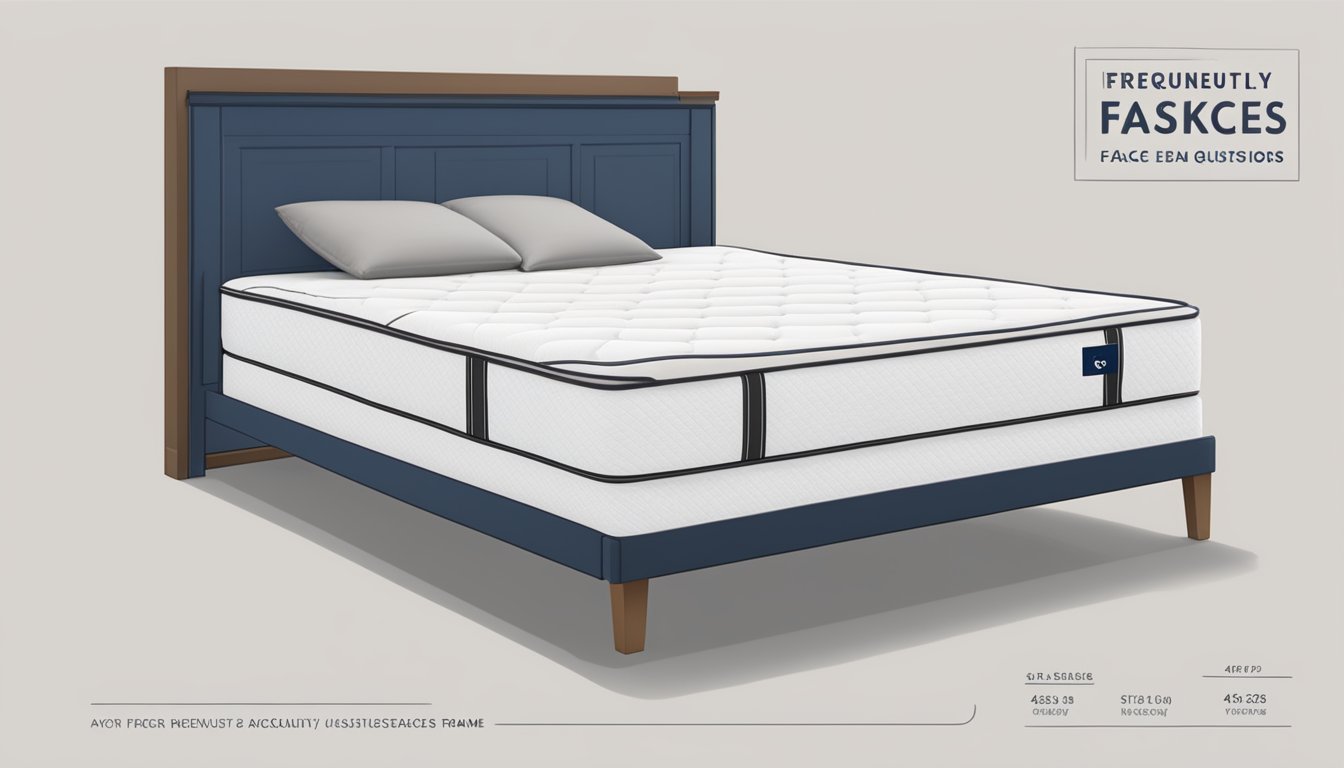 A bed frame and mattress with a "Frequently Asked Questions" label