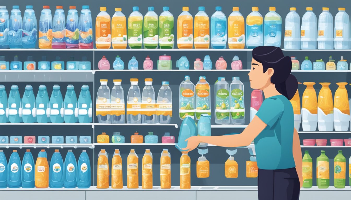 A person comparing various water dispensers in a Singapore store